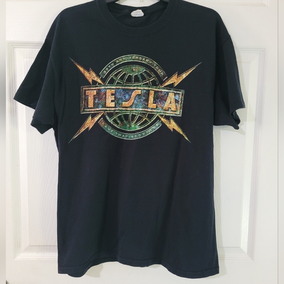 Men Size Large 2017 Tesla 30th Anniversary Save That Goodness Tour T Shirt Black - Picture 1 of 6